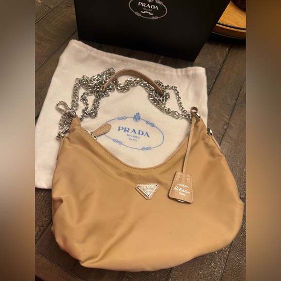 Prada Beige Shoulder Bag with Silver Chain, New - Picture 16 of 17